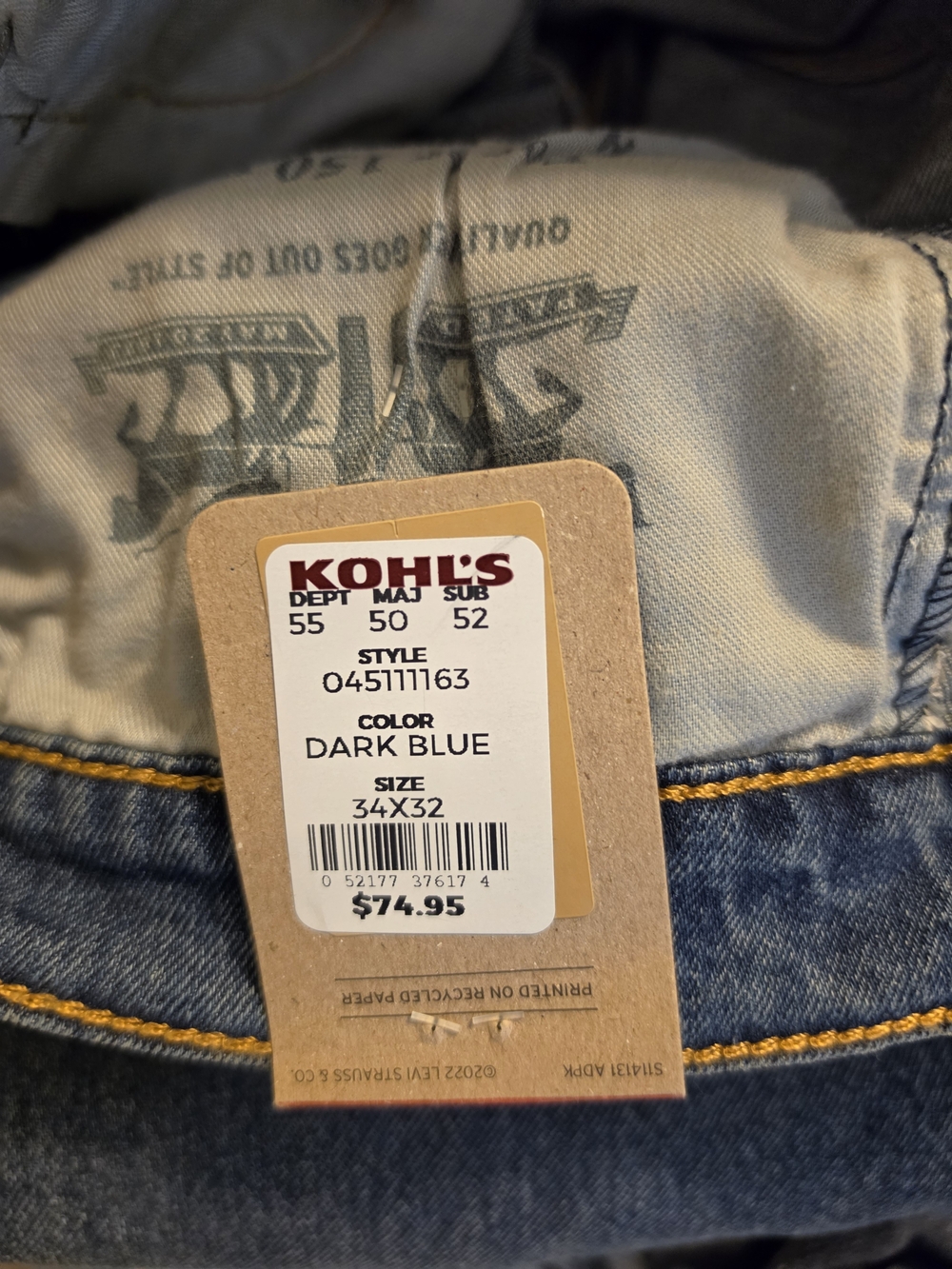 Levi's Dark Blue Straight Jeans with Yellow Contrast Stitching